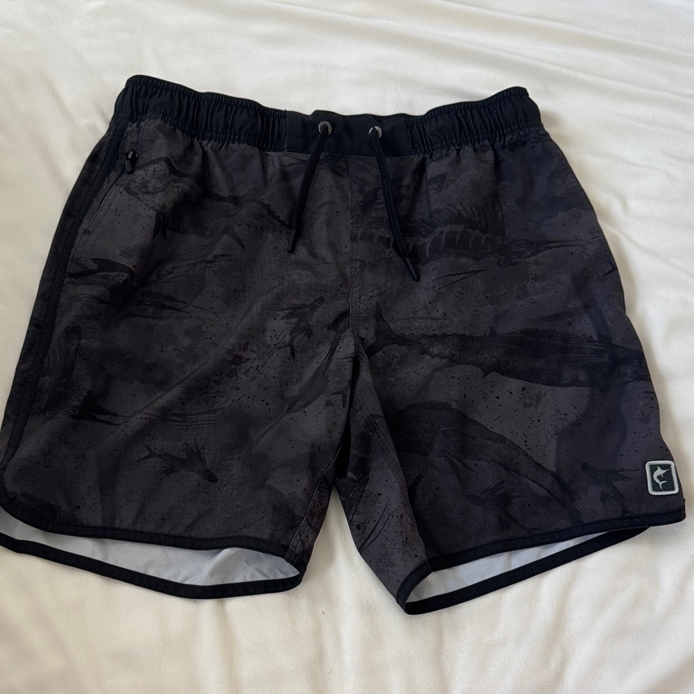 Pelagic Black Patterned Swim Trunks with Logo